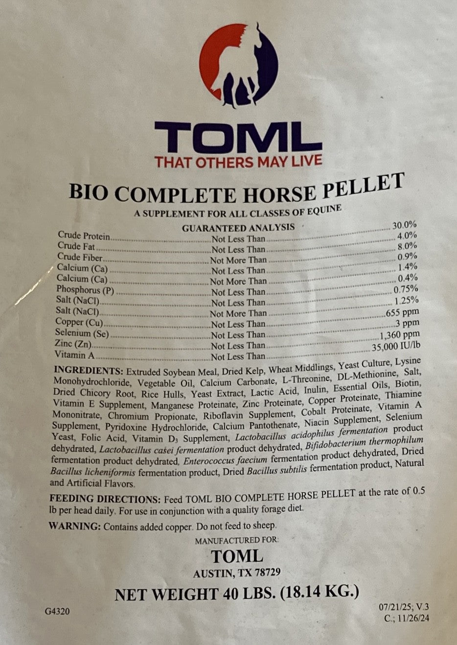 BioComplete Equine Pellet - 40lb Bag